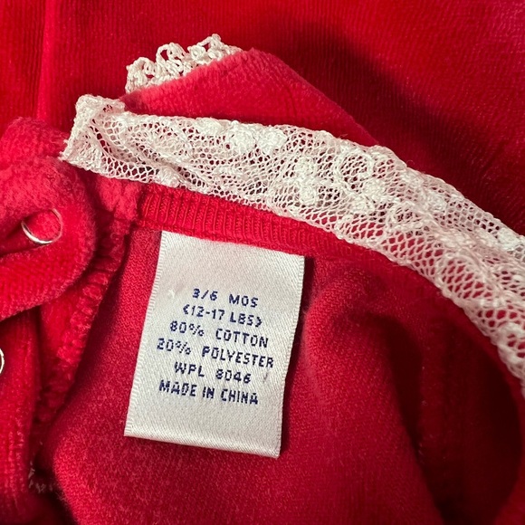 First Impressions Footed Sleeper Red Lace Smocking Y2K Girls 3-6M Baby - Picture 6 of 8